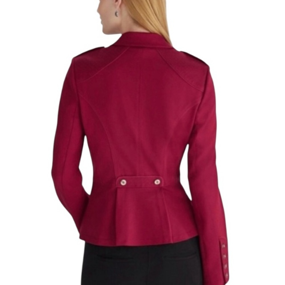 WHITE HOUSE BLACK MARKET | Ruby Red Ponte Military Jacket Blazer Women’s Size 4 - Picture 3 of 14